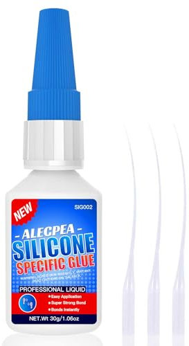 30g Silicone Glue - Fast-Bonding & Weatherproof Adhesive for Silicone, Silicone Rubber, Liquid Silicone, CAR, TPU, TPR, TPE - Quick Set in 15 Seconds, 3 Applicator Nozzles