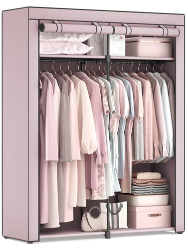 SONGMICS Schlafzimmerschrank, Kleiderschrank mit 2 Kleiderstangen, Kleiderständer, Stoffbezug, Kleiderständer, faltbar, für Ankleidezimmer, Schlafzimmer, 140 x 43 x 174 cm, Lavendelviolett, RYG002P02