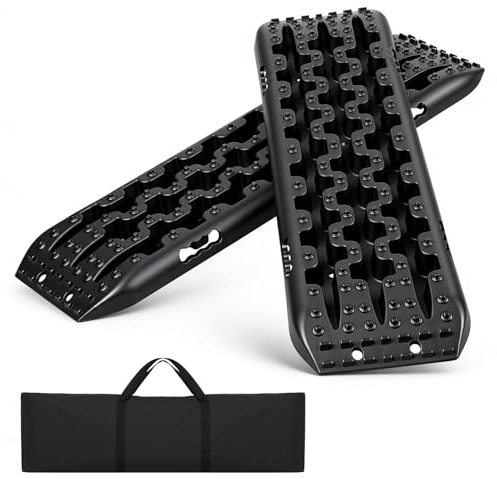 Gimisgu Anfahrhilfe Sandbleche Offroad, 2X Recovery Board Tracks Mats mit Aufbewahrungstasche, Traktionshilfe, Sand/Schlamm/Schnee, 10T Last, Reifenleiter für Geländewagen Wohnmobil LKW PKW…