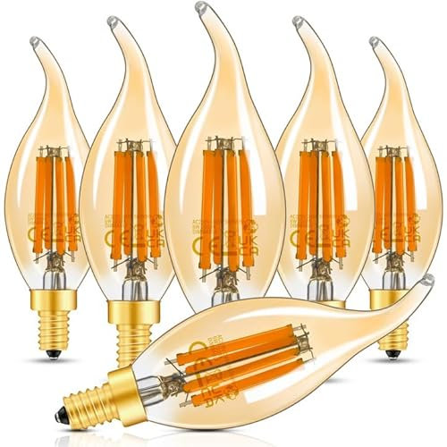 Century Light E14 LED Dimmable Ampoule Vintage 60Watt, 6W 550Lumen Lampe bougie décorative, 2200k Jaune ultra chaud Ampoule forme bougie pour lustre,salon.CRI>90+,Pack de 6