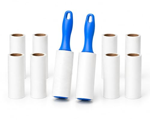 1ABOVE Lint Roller, 10 Sticky Replacement Heads with 2 Handles, Total 600 Easy Peel Sheets, Quickly Removes Animal Fur, Cat & Dog Hair, Dust & Fluff from Clothes, Furniture, Carpet