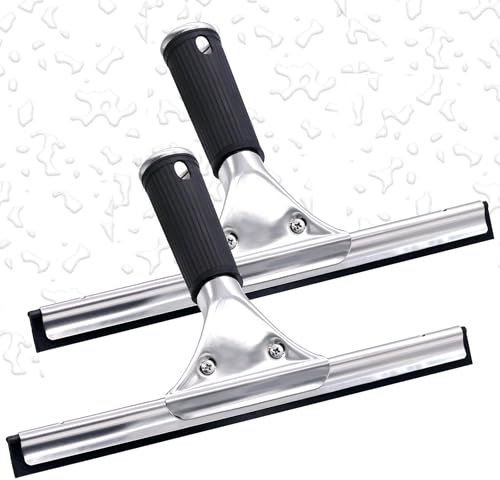 TETEWEVER 2 Pezzi Tergivetro in Acciaio Inox, Tergivetro per Doccia, Lavavetri Professionale 25cm, Tergipavimento Finestre, Spatole Lavavetri per Bagno, Doccia, Auto Vetro, Specchio