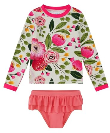 Bambine Costume da Bagno Manica Lunga Tankini UPF 50+ Protezione Solare Ragazza Rash Guard Set 3-8 Anni