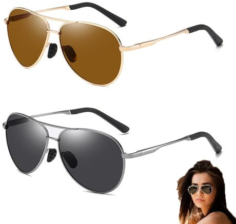 lurora2021 2 Stück Polarisiert Pilotenbrille Vintage Polarisiert Sunglasses Set Fahrerbrille Verspiegelt Brille Für Men Für Fahren, Radfahren Laufen Golf,Angeln,Outdoorsport，Mit Uv400 Schutz