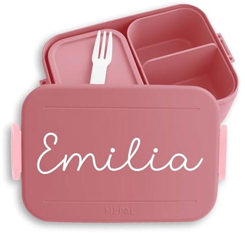 Bento Box Midi Lunchbox für Mepal Bentobox - Wunschtext - Kinder Wunschname in Schreibschrift | Name & Text personalisiert - 900 ml - Rosa - jausendose mädchen brotdose individualisierbar brotbox