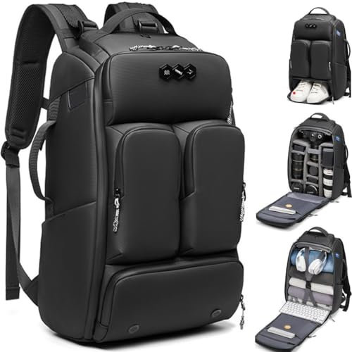 Horfccid Zaino per Fotocamera 26L Fotografica Borsa Zaino DSLR Laptop da 17.3''-Tasca con Scarpe/Tasca Separata Secca Umida - Adatto per Viaggiare (Black)
