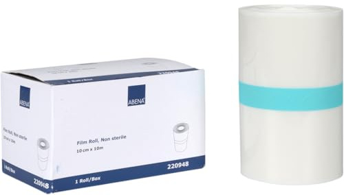 ABENA Folienverband, Filmverband 10cm x 10m unsteril, 1 Stück | Transparent Latexfrei, Ideal für Duschen, Klinikbedarf, Zuhause