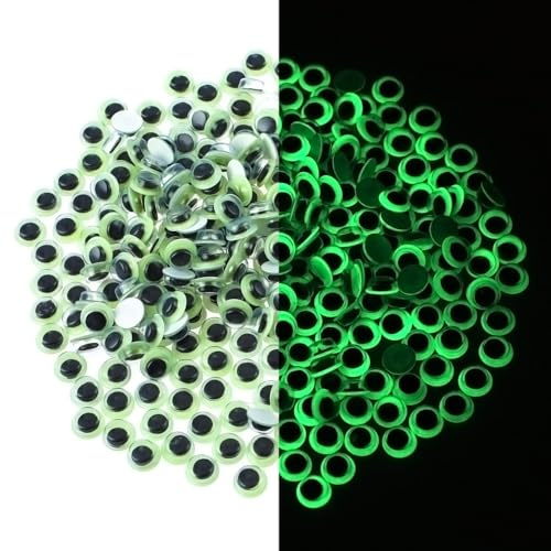 300Pcs Wiggle Googly Eyes Glow in The Dark Sticky Googly Eyes Self Adhesive Googly Wiggle Eyes Suitable for DIY Crafts, Halloween Activities (12mm)