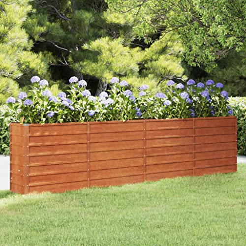 Tino Tech Fioriera Rialzata da Giardino in Acciaio Corten, 320 x 40 x 77 cm, per Esterni, Aiuola di Erbe Aromatiche in Metallo Arrugginita