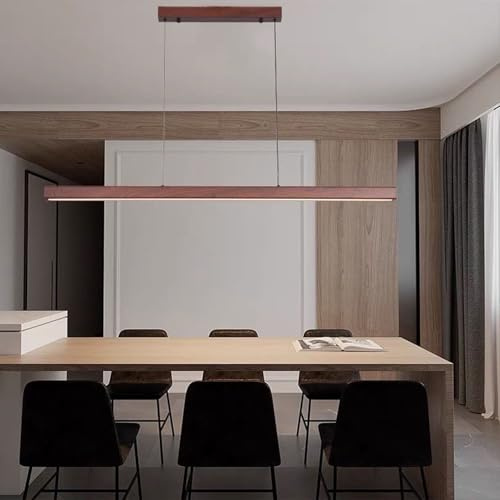 Lineare Hängelampe mit Fernbedienung, LED Pendelleuchte esstisch holz Dimmbar, Linear Design Hängeleuchte Esstisch lampe, höhenverstellbar Kronleuchter für Esszimmer Küche Büro Lampe (tief, 100cm)