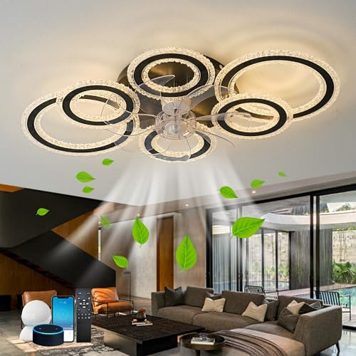 Smart Schlafzimmerlampe Mit Ventilator Kompatibel Mit Alexa Und Google Home,Deckenlampe Mit Ventilator Leise Mit Fernbedienung,76cm Deckenventilator Mit Beleuchtung Winterbetrieb-White