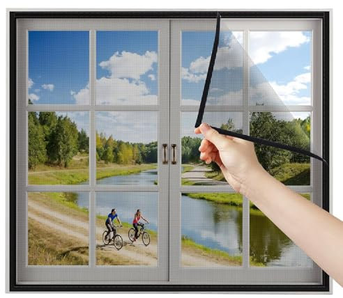 Camping Fliegengitter Katzensicher 50x90cm Schwarz Insektenschutz Fenster mit Klettband Selbstklebend Kinderleichte Montage Mückennetz Fenster für Schützen die Familie vor Insekten