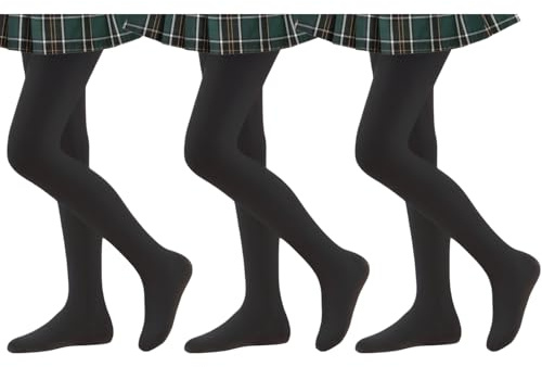 3 Pairs Girls Tights Kids Microfiber School Uniform pantyhose Tights for Schoolwear Ballet Dance Age Black 6-8 Years