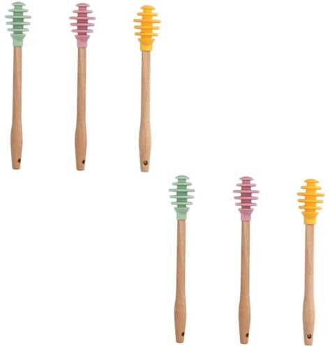 Amosfun 2 Juegos 3 Piezas agitador de Miel Honey Sticks Mini palitos de Miel Mini cucharadas Crema de Miel Varilla de Cuchara de Miel cucharones de Miel de Silicona de Madera Reutilizable