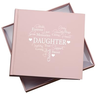Daughter Love Heart Memories Photo Album, Holds 50 6x4 inch Photos, 18.5x19.5cm, Pink