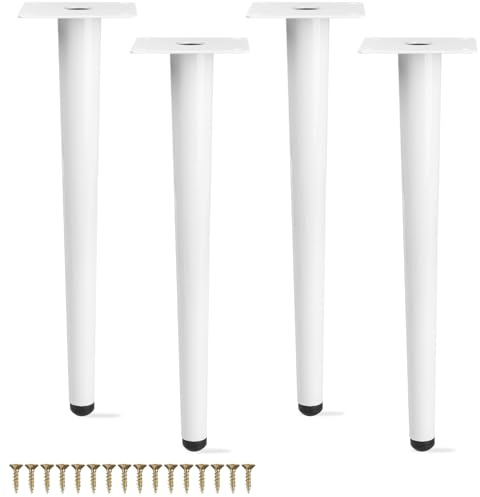Btowin 4 Inch / 10cm Metal Furniture Legs, 4Pcs Modern Straight Tapered Furniture Feet, White Heavy Duty Sofa Legs Cabinet Legs Brushed Nickel Finish for TV Stand Cabinet Couch Dresser Table Bed