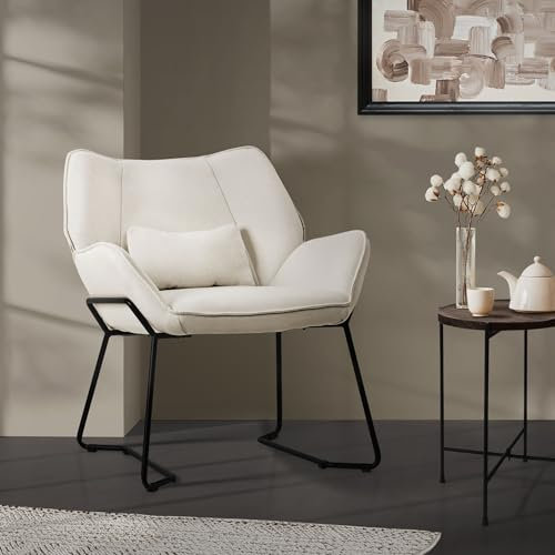 ML-Design Poltrona Lounge Beige Sedia Reclinabile con Rivestimento in Lino e Gambe in Metallo Nero Poltroncina da Salotto con Braccioli e Schienale Sgabello Imbottito con Cuscino Poltrona Ergonomica