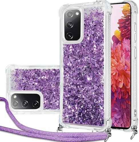 Hovisi Handykette Hülle für Samsung Galaxy S20 FE mit Band, Glitzer Treibsand Handyhülle mit Band, Schutzhülle mit Kordel zum Umhängen, Necklace Case für Samsung Galaxy S20 FE Hülle Quicksand Glitzer