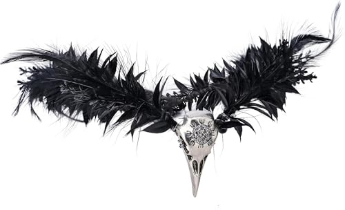 Newhope Handgefertigte schwarze Federkrone - Verstellbare Gothic Hexe Blume Kopfschmuck Elfe Rabe Schädel Kreis Tiara mit dunklen Blättern Halloween Cosplay Karneval Hochzeit Karneval Zauberer