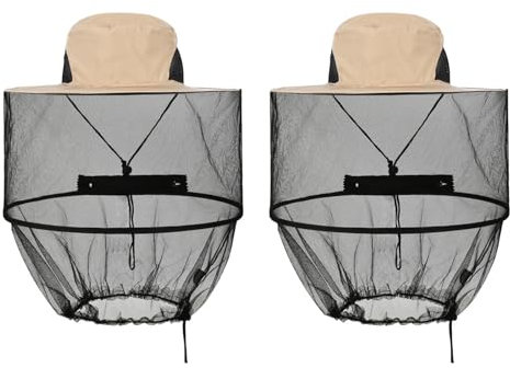 POPAPIE 2 Stück Imkerhût mit Schleier,Faltbar Mückenhût,Moskitonetz Hut Leicht zu Tragen Mückenschutz Hut Moskito Kopfnetz Hut für Outdoor Lovers,Klettern,Angeln,Imkerei(Beige)