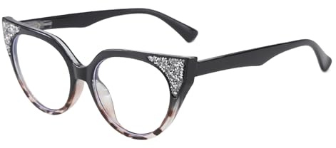 Long Keeper Blaulichtfilter Brille für Damen Katzenauge Strass Anti Blaulicht Computerbrille Diamant BlauLicht Blockierende Brille Anti Blendung Gamingbrille (Schwarz Leopard)