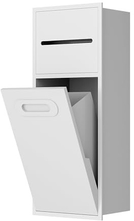 SUPERFLO 3 Gallon Bathroom Trash Can Tilt Out Trash Bin Cabinet, Hidden Trash Can Cabinet Recessed Wall Mounted Stainless Steel with Toilet Paper Holder for Bathroom/Bedroom/Office Renovation, White