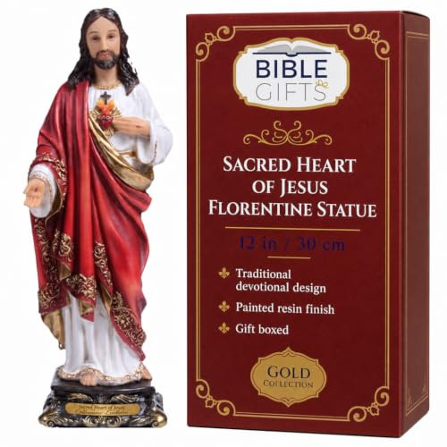 Biblegifts Jesus Sacred Heart Florentine Statue 12 30 cm Traditional Italian Design Resin Christ Sacré Coeur Gold Collection Boxed from