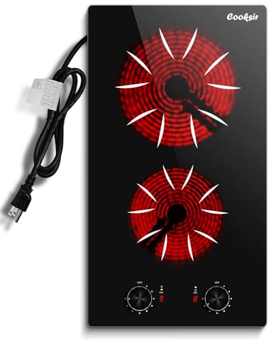 Cooksir 2 Burner Electric Cooktop 110-120V Plug in, Black Knob