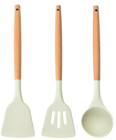 JJDFW Spatola per pentole ad Alta Temperatura con Manico in Legno in Gel di silice, Cucchiaio da Cucina per la casa, spatole per friggere, Utensili da Cucina in Gel di silice