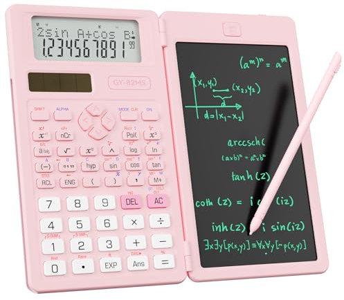 ROATEE Office 82 MS Wissenschaftlicher Taschenrechner mit Notizblock - 16,5 cm Faltbarer Taschenrechner mit Schreibtablett für Schüler - Rosa