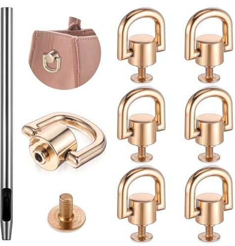 6 Pcs D Rings for Purse Heavy Duty Leather Rivets Button and Stud Screw 360 Degree Rotatable Metal D Ring Swivel Ball Studs for Purse, Bag Hardware, DIY Leathercraft, Crossbody Conversion Kit(Gold)