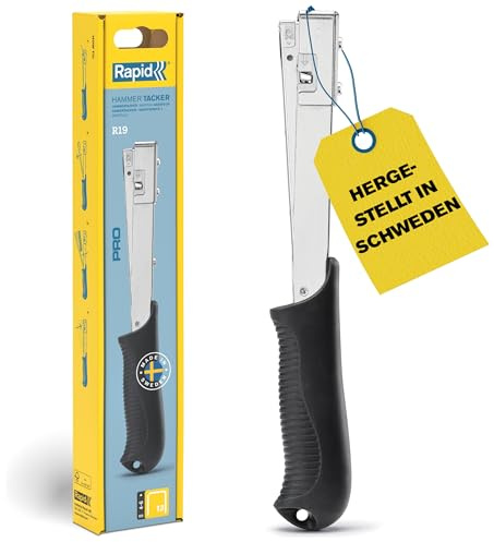 Rapid Hammertacker R19, Schlagtacker für Typ 13 Klammern 4–6 mm | Leichte Stahlkonstruktion; Rückfedertechnologie; rutschfestem Griff; für Stoffe, Folien & Etiketten; Typ 13 Klammern 4-6 mm