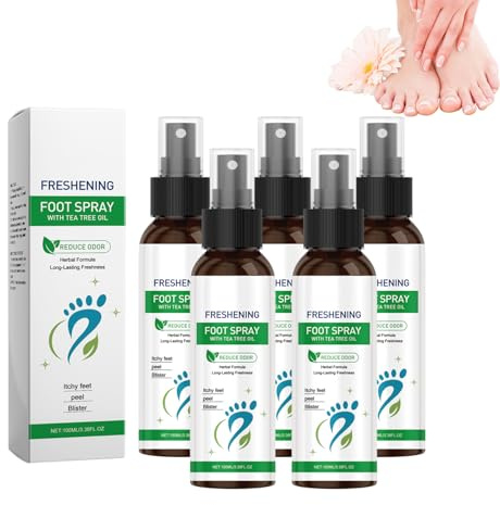 Spray pour les pieds à l'huile d'arbre à thé naturelle avec effet rafraîchissant pour un contrôle rafraîchissant des pieds malodorants et l'élimination des odeurs de chaussures (5 bouteilles)