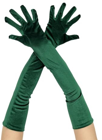 WANYI Handschuhe Lang 1 Paar Handschuhe Damen Elegant Brauthandschuhe Samt Velvet Verdickung Abendhandschuhe 1920er Retro Gloves 53cm für Abschlussball Hochzeit Opera（Dunkelgrün）