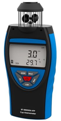AYJYZHIAG Anémomètre numérique 0,3~42 m/s, Vitesse du Vent Bluetooth, Volume d'air Moyen CVC, Altitude CFM, barométrique, 8806-WM-APP