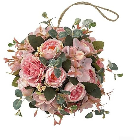 Jotekonoby Dekorativer Blumenkugel zum Aufhängen, 20 cm Durchmesser, Blumenarrangement für Hochzeit, Party, Zuhause, Wohnzimmer, Schlafzimmer, in mehreren Farben (halbrosig)