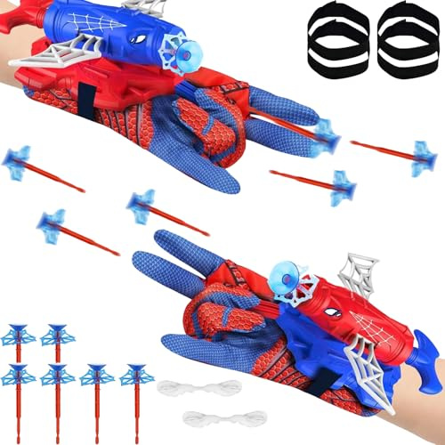 Spid er Launcher Handschuh, 2 Set Spid-er Spielzeug, Spid er netzwerfer, Spid-er Hero Handschuhe, Launcher Spielzeug für Kinder Fans, Indoor Spielzeug Geschenk Junge