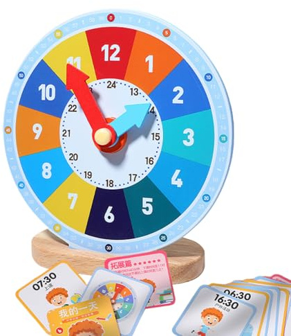 Générique Lernuhr für – Holz | für Kinderzimmer | Große Horl-OGE Miniatur mit 25 analogen und digitalen Karten P-Our zur Erkennung von Uhrzeit und Zahlen
