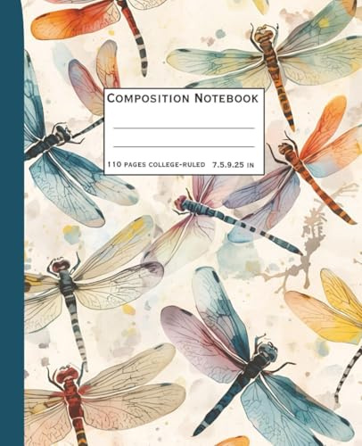 Composition Notebook- 110 pages -Collage-Ruled -7.5x9.25in: Dragonfly Design- Journal for collage, school, office, personal