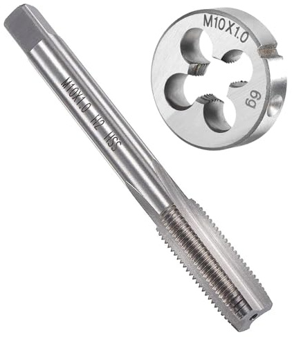 Maschio filettato M10 X 1, filettatura destra, filettatura fine, HSS, filettatura metrica e filettatura per filettatura metrica interna ed esterna (argento)
