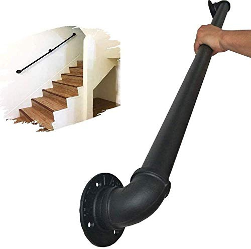 Rustisk Matt Svart Trappa Handräcken Med Installationskit, Industriell Rörtrappa Banister, Stöder 200Kg/7Ft/210Cm