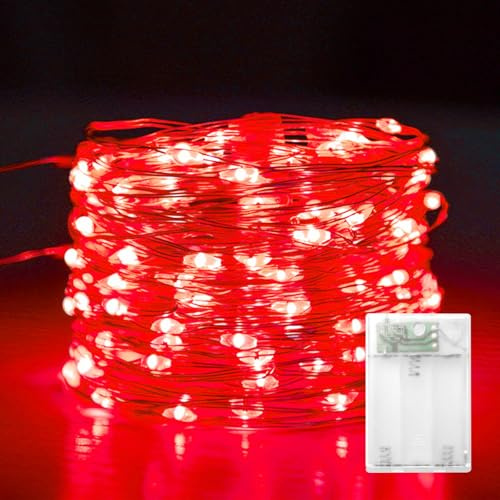 Kaleora LED Lichterkette, 3M 30 LED Kupferdraht Lichterkette Batteriebetrieben, Rot Micro Lichterketten für Valentinstag, Weihnachten, Schlafzimmer, Hochzeit, Jahrestage, Party, Innen Deko