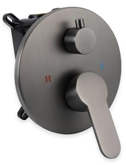 Round Double-function Two-in and Two-out Bath Mixing Valve, Hidden Accessories in The Wall, Pre-embedded Box Shower(Gun ash)