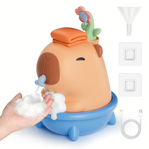 Homrich Capybara Automatic Soap Dispenser, Touchless Sensor Bubble Foam Machine, Cute Silicone 3 Levels Foam Adjustment, 9.5oz/280ml, IPX7 Waterproof Rechargeable Dispenser for Bathroom, Kid's Gift