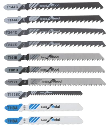 VGOL Juego de 10 hojas de sierra de calar T144D T244D T101B T118A-76 T101BR T119BO Juego surtido de eje en T para madera de 3 a 30 mm de grosor, metal de 1 a 3 mm de grosor