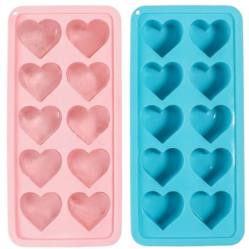 2 PCS Ice Cube Tray, Heart Silicone Ice Cube Moulds for Cocktails and DIY Desserts, Flexible Ice Cube Trays in Pink and Blue for Party Decorations and Romantic Gifts