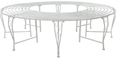 Holekex Trädbänk, 8-sits, Ø 160 x 44 cm, stål, antik, vit, rund, väderbeständig, för trädgård, terrass, balkong, utomhus, robust och lätt att rengöra med stabil konstruktion