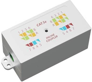 rhinocables Cat 5e IDC Punchdown Coupler | RJ45 Inline Gigabit Joiner for Solid Ethernet Cables | Colour-Coded Junction Box for Internal LAN Fixes, Lead Extensions & Structured Wiring, White (1 Pack) | RJ45 Inline Gigabit Joiner for Solid Ethernet Cables