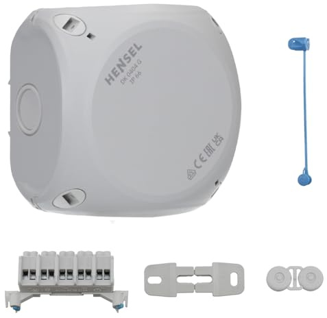 Hensel DK 0404 G Kabelabzweigkasten/Abzweigdose IP66 mit Klemme | 1,5-4 qmm, Feuchtraumdose mit 5-poliger Verbindungsstelle, 2 Klemmstellen je Pol, Dichtmembran, IP66 für außen, grau