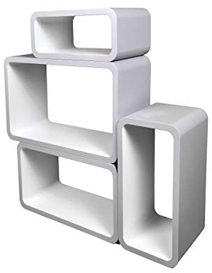 VG line Verstärkte Vielen Farben MDF Retro Design Cube 4er Set Regal Regale Wandregal Deko Würfel CD DVD Lounge Cuben LO01P (Grau/Weiß)